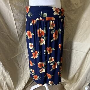 Sealed With A Kiss Floral Print Navy Maxi Skirt Plus Size 2X Elastic Waist